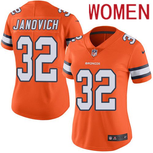 Women Denver Broncos #32 Andy Janovich Orange Nike Rush Vapor Limited NFL Jersey->women nfl jersey->Women Jersey